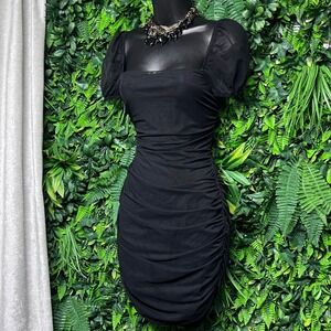 Princess Polly Dress 10 Black Bodycon Ruched Puff Sleeve‎ Party Cocktail 2837